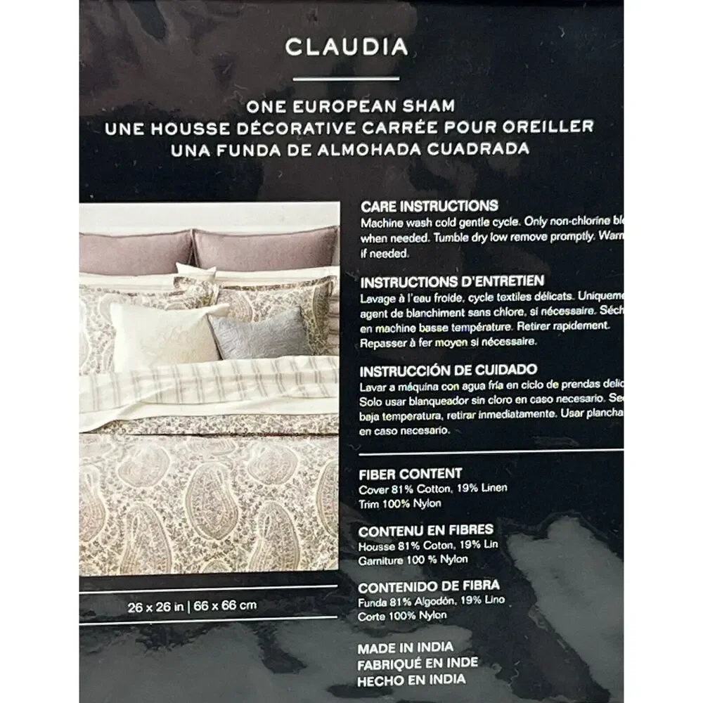 LAUREN Ralph Lauren CLAUDIA VELVET TRIM EURO Pillow SHAM Size 26 X 26